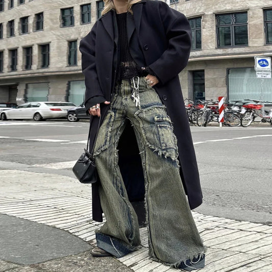 Ddbos Streetwear Vibe Distressed Washed Trousers Jeans Yellow Mud Dyed Zipper Split Slim Straight Jeans Men Retro Jeans Vintage Y2k