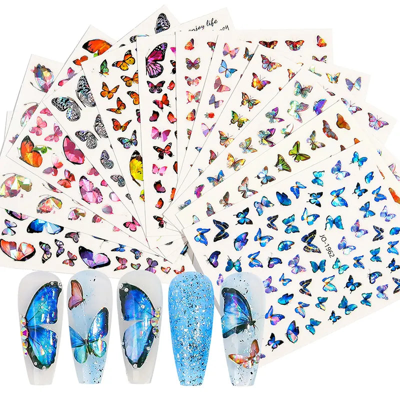 Ddbos 6sheet/set 3D Laser Butterfly Stickers For Nails DIY Gilding Slider Wraps Adheisve Nail Art Stickers Decals Manicure Charms