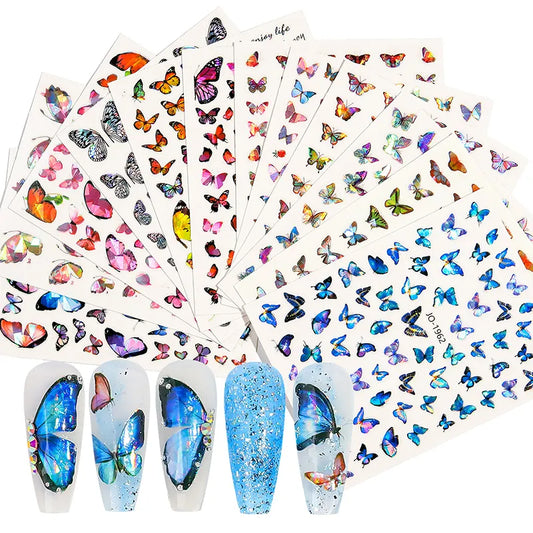 Ddbos 6sheet/set 3D Laser Butterfly Stickers For Nails DIY Gilding Slider Wraps Adheisve Nail Art Stickers Decals Manicure Charms