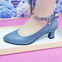 Ddbos Women Fashion Black Pu Leather Office Square Heel Pumps Lady Casual Sweet Light Weight Comfort Spring Summer Heel Shoes