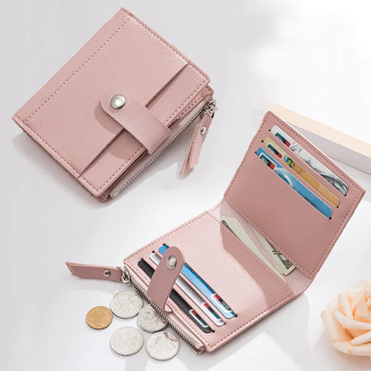 Ddbos Women Wallets PU Leather Female Purse Mini Hasp Solid Multi-Cards Holder Coin Short Wallets Slim Small Wallet Zipper Hasp