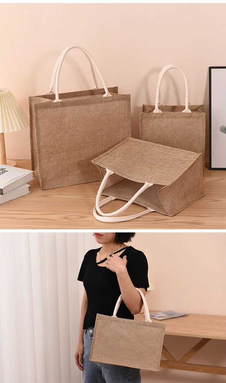 Ddbos Linen bag Hand-painted cotton sacks Jute portable imitation sacks Linen bags Shopping bags Laminated bags