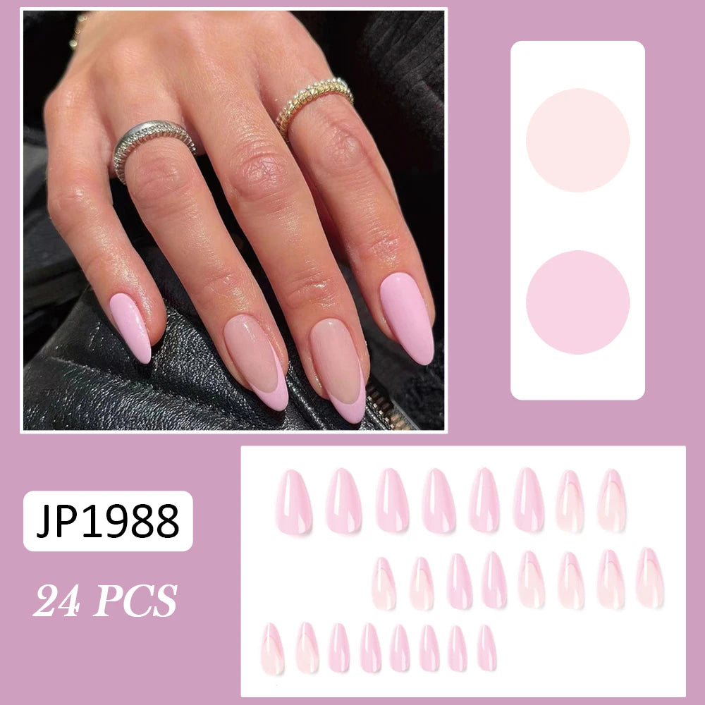 Ddbos French Oval False Nails for Girls 24pcs Black Edge Design Nude Color Wearable Press on Nail Tips Full Cover Short Acrylic Nails