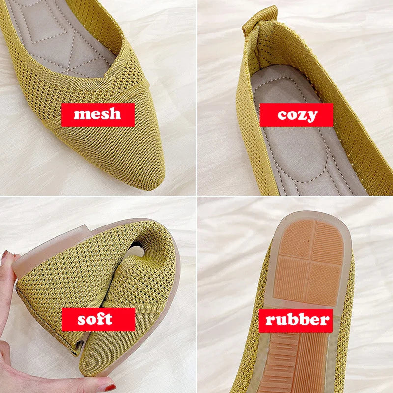 Ddbos Stretch Knit Ballet Flats Women Loafers Spring Breathable Mesh Flat Shoes Ballerina Moccasins Casual Pointed Toe Boat Shoes