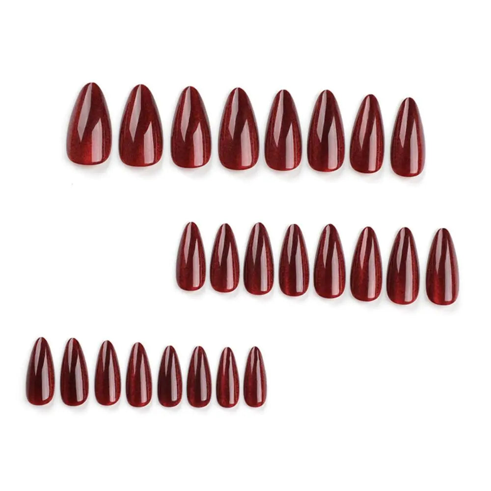 Ddbos 24pcs Valentine's Day Almond False Nails French Red Cat Eye Press on Nails Gradient Fake Nails DIY Manicure Detachable Nail Tips