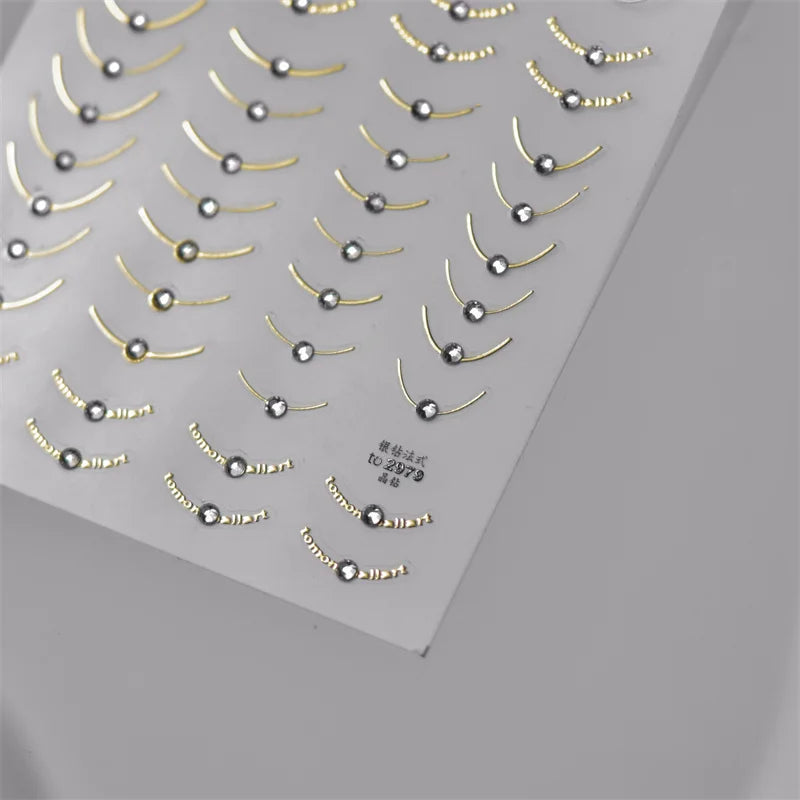 1pcs 5D Rhinestones Japanese Retro Wave Nail Art Stickers Gold Silver Self Adhesive Transfer Nail Decorations Slider Decals DIY