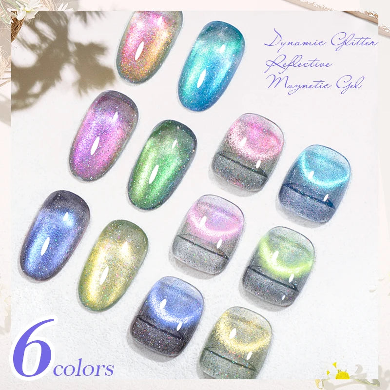 7ml Cat Magnetic Gel Nail Polish Semi Permanent Dynamic Glitter Reflective Nail Gel Soak Off UV Gel Nail Art Varnish