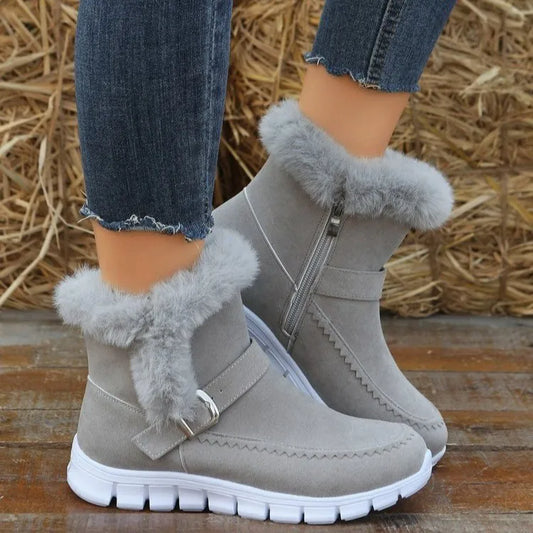 Ddbos Winter Women Fur Warm Chelsea Snow Boots Casual Shoes New Short Plush Suede Ankle Boots Flats Gladiator Sport Ladies Botas Mujer