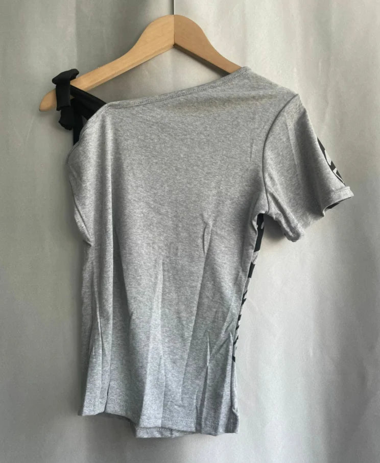 Ddbos Summer Sexy One Off Shoulder Y2k Aesthetic T-Shirts Streetwear Vintage Gray Printing Slim Tshirts Harajuku Bottoming Tops