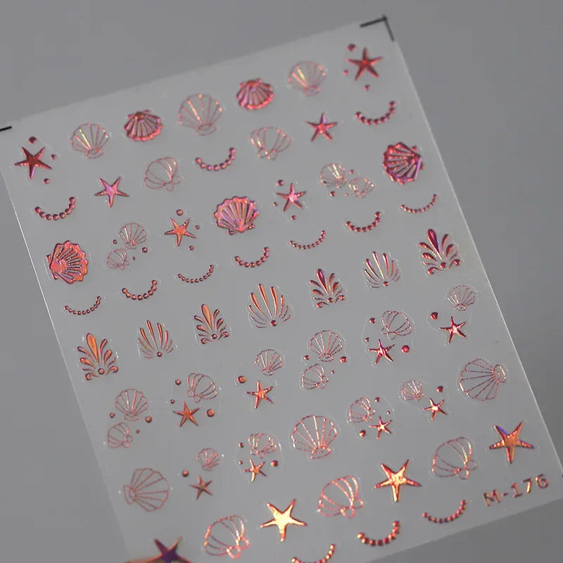 Ddbos Shiny Laser Constellation Totem Pink Blue Gold Silver Shell Starfish Moon Star 3D Self Adhesive Nail Art Sticker Manicure Decals