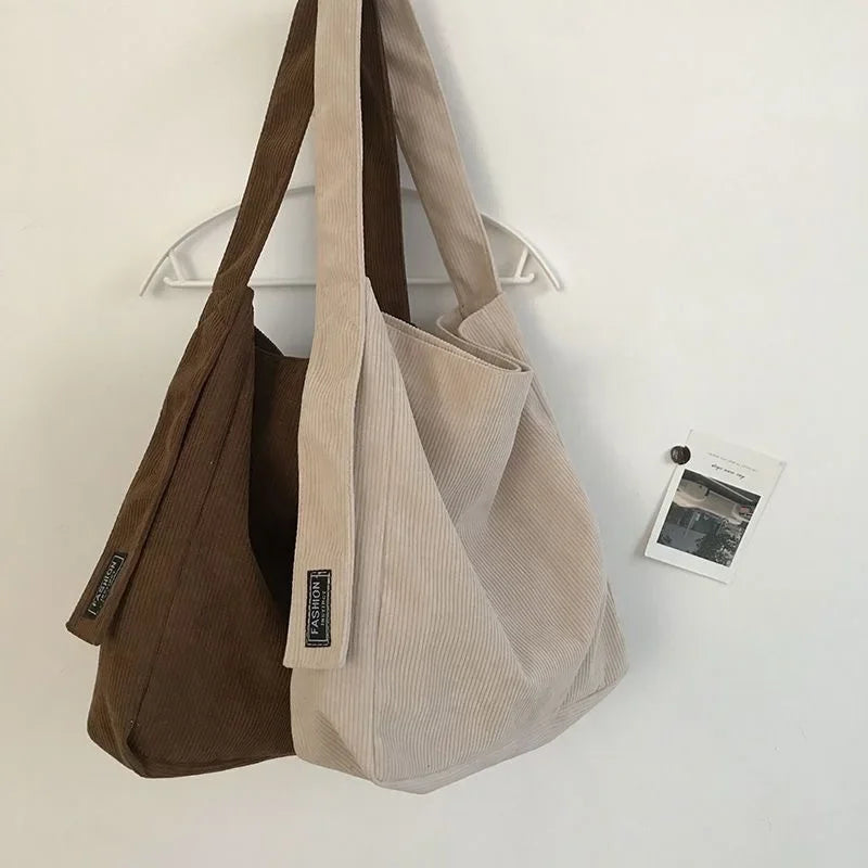 Ddbos Large Corduroy Shoulder Shopper Bag for Women Cotton Cloth Fashion Canvas Tote Shopping Bags Woman Handbags Reusable Travel Bags