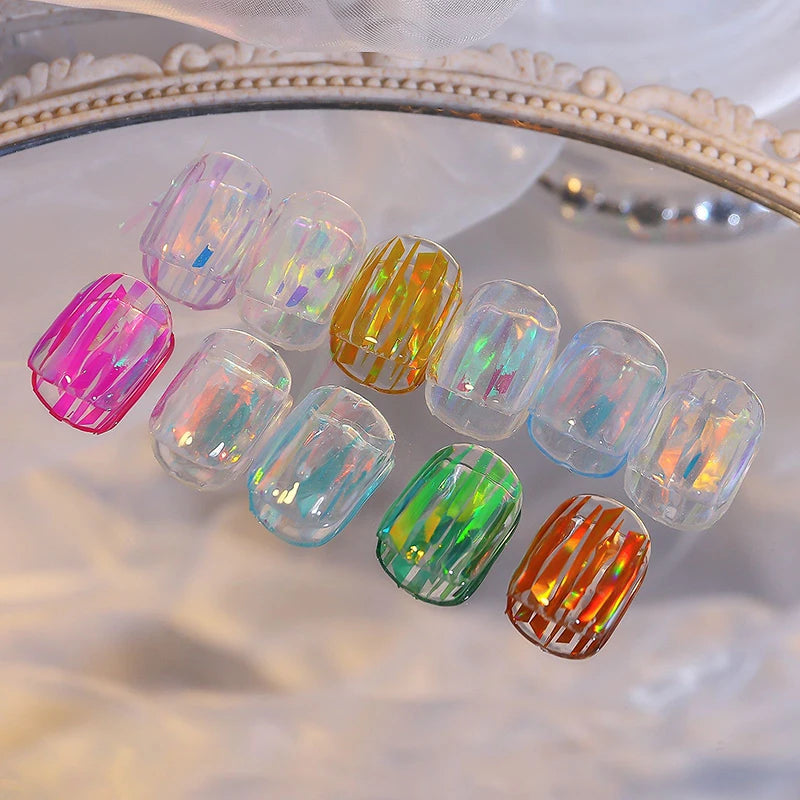 Laser Reflective Nail Art Sticker Aurora Shard Irregular Cellophane No-cut Nail Decoration Colorful Nail Art Design