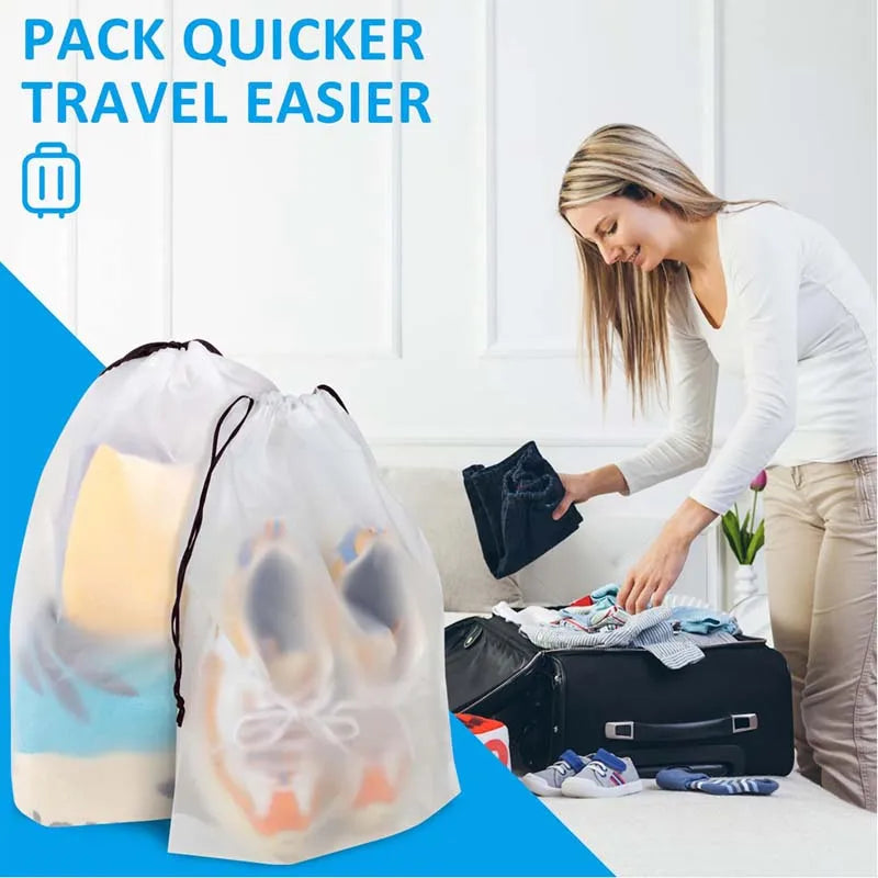 Ddbos 10PCS Portable Shoe Storage Drawstring Eco Storage Bag for Sundries Travel Makeup Bag Waterproof Transparent Plastic Storage Bag