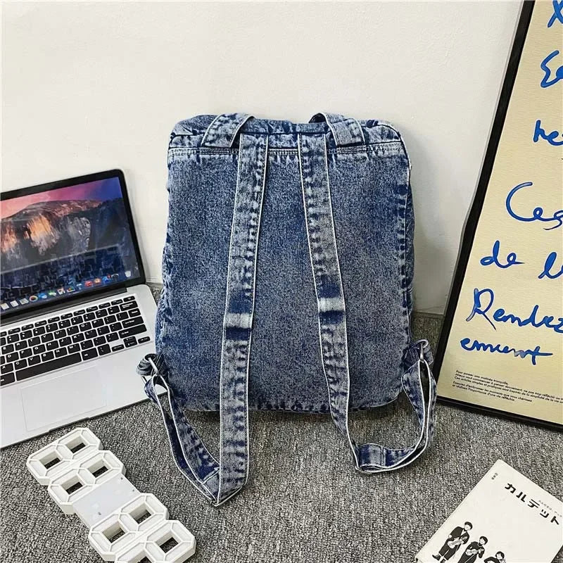 Ddbos Denim Backpack For Women And Men Casual Large Capacity Laptop Bagpack College Student School Bags Book Fashion Blue Travel bolsa