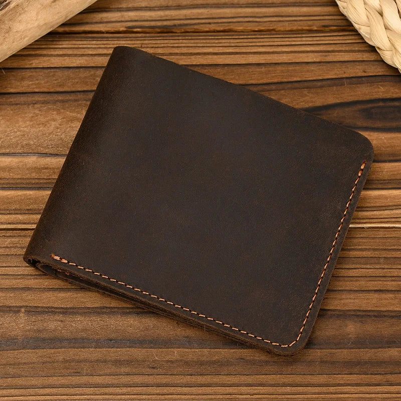 Ddbos Handmade Vintage Crazy horse Leather Wallet Men Genuine Leather Short Wallet Slim Coin Purse Male Money Clips Money bag