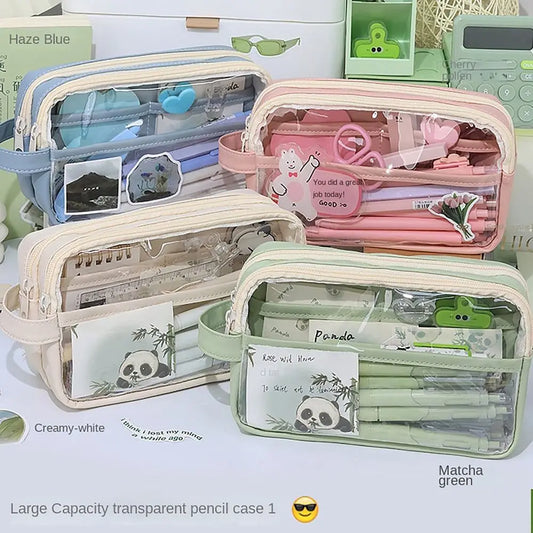 BACK TO SCHOOL Multi-functional Pencil Case Transparent with Handle Pen Bag Large Capacity Stationery Storage Pouch Office School Supplies