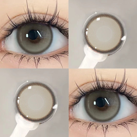 Ddbos 2PCS Korea Colored Contact Lenses Myopia Degree -0.00 to -8.00 Gray Eyes Beauty Pupil Brown Makeup Lens