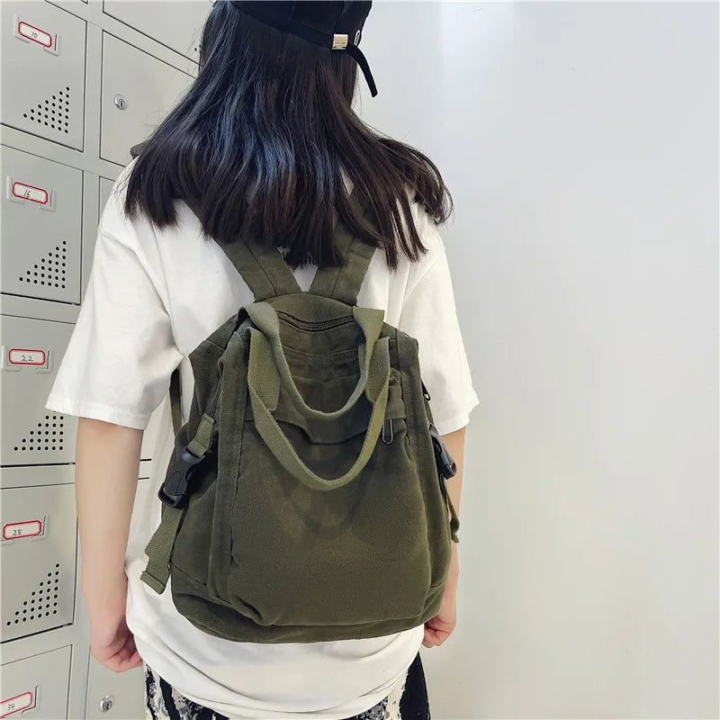 Ddbos Brand Women Backpacks Green Canvas Rucksack Quality Laptop School Student Bag Female Daypack for Teen Girls feminina mochila