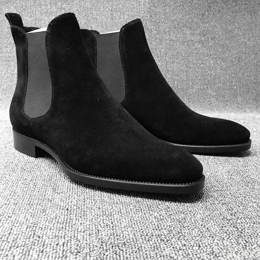 Men Chelsea Boots Black Brown Velvet High Ankle Dress Shoes Men Walking Shoes Wear Resistant Chelsea Dress Boots Botas de Hombre