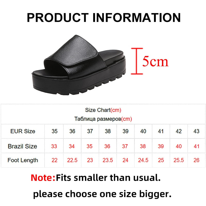 Ddbos Black PU Leather Platform Slippers Women Plus Size 43 Thick Soled Sandals Woman Summer Non-slip Slides Shoes Female