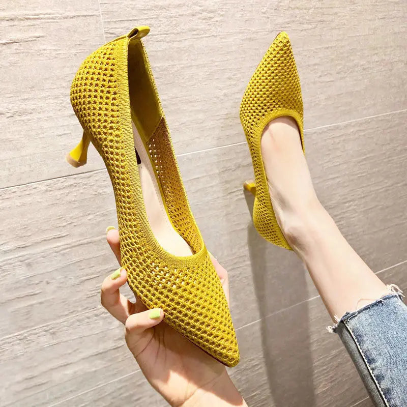 Ddbos Women Pumps  Summer Comfortable Triangle Heeled Party Shoes Stiletto Sexy Single  Shoes Flying Woven Mesh Breathable Women Shoes