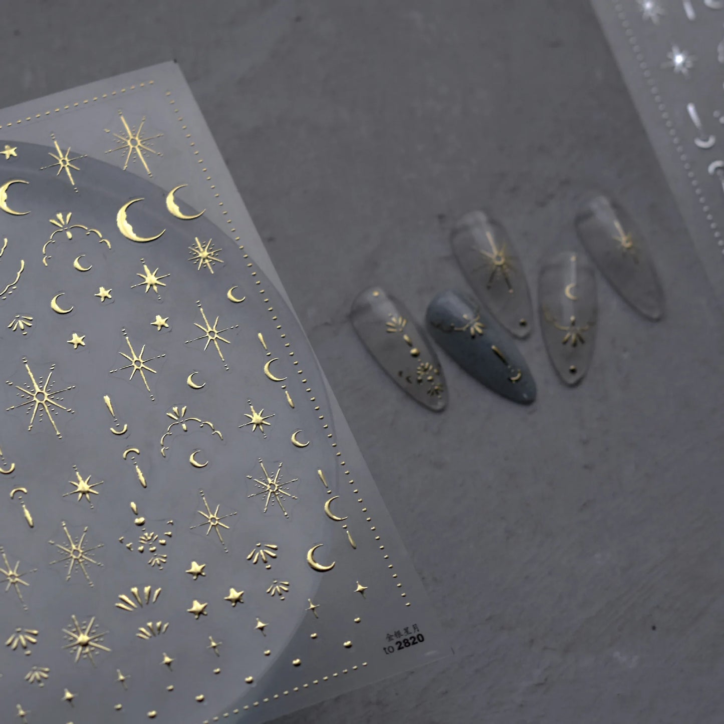 3D Gold Sun/Moon/Star Bronzing Nail Art Sticker 8*10cm Laser Star Moon Design Nail Decal Gold Silver Self-Adhesive Slider
