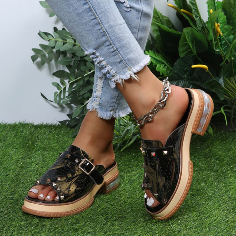 Ddbos New Sandals Women Shoes Snake Print Classic Casual Vacation Daily Open Toe Rivets Monk Buckle Comfortable Sandals Plus size 43