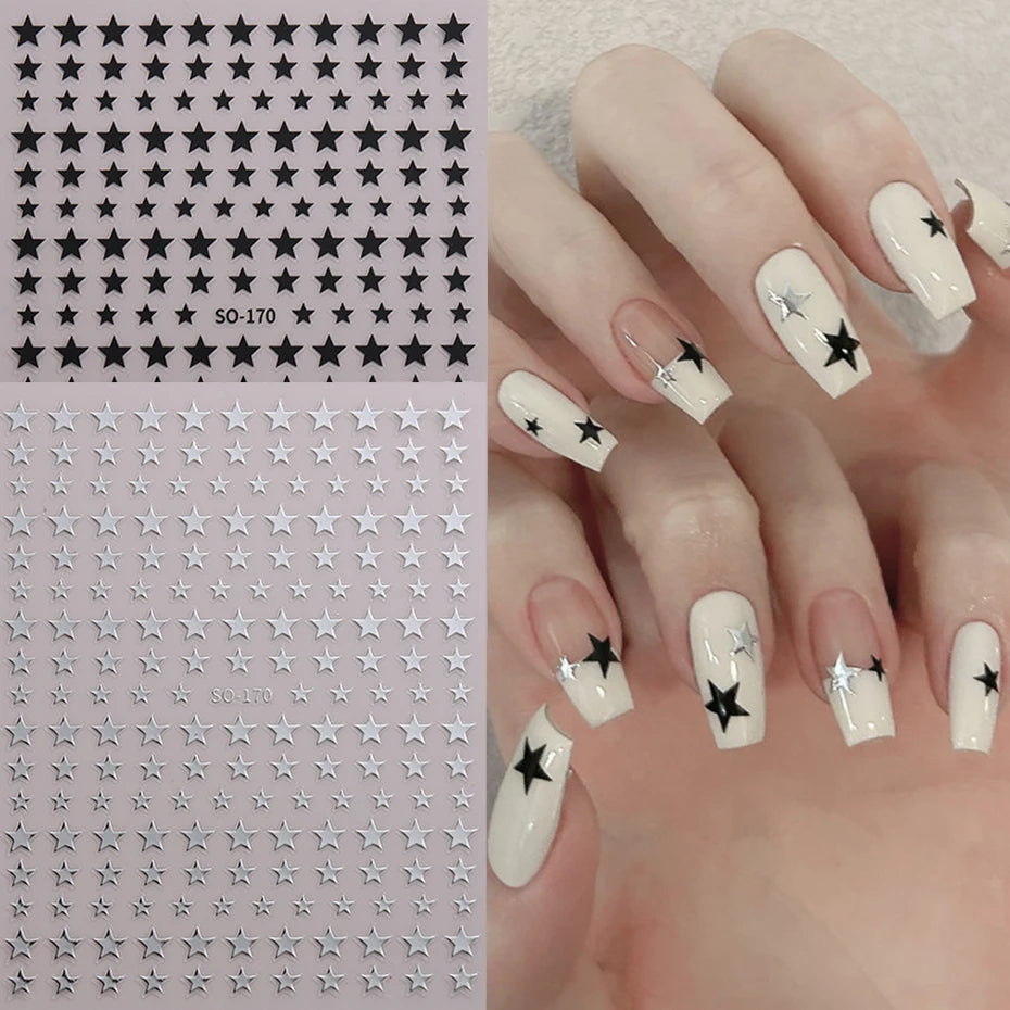 Ddbos Sliver Stars Nails Stickers 3D Bronzing Laser White Cross Starlight Glossychic Y2k Stylish Adhesive Manicure Decorations