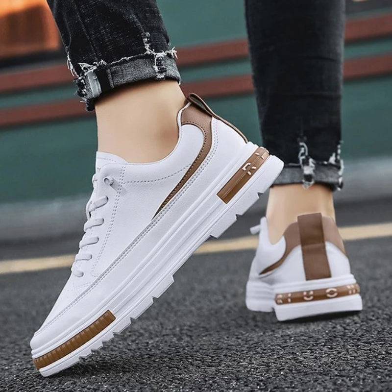 Ddbos Men Casual Shoes Outdoor New Men's Little White Sneakers Simple Breathable Non-slip Walking Shoe Leather Lace-up Platform Shoes