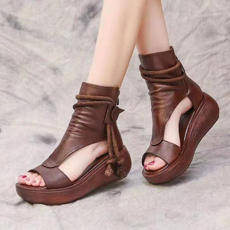 Ddbos Summer Shoes Women Fish Mouth Soft Roman Ladies Sandals Platform Heighten Shoe Wedges Sandals Retro Gladiator Sandals Women