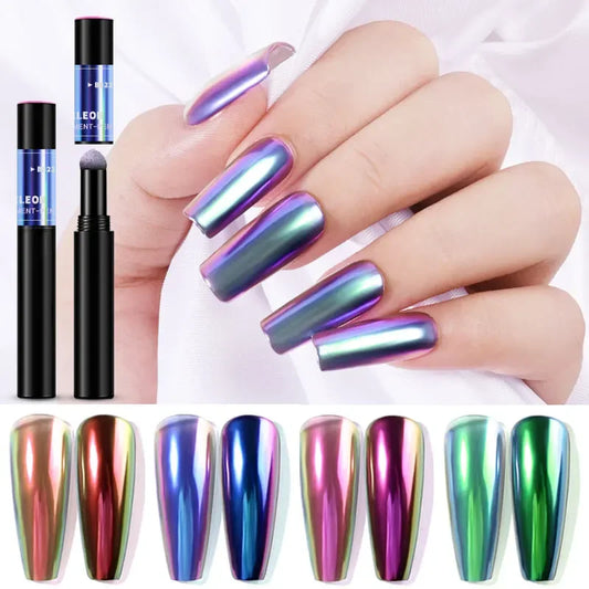 Ddbos 3D Chameleon Nail Glitter Powder Air Cushion Pen Mirror Effect Nail Dust Chrome Nail Art Pigment Holographic Fast Design Powder