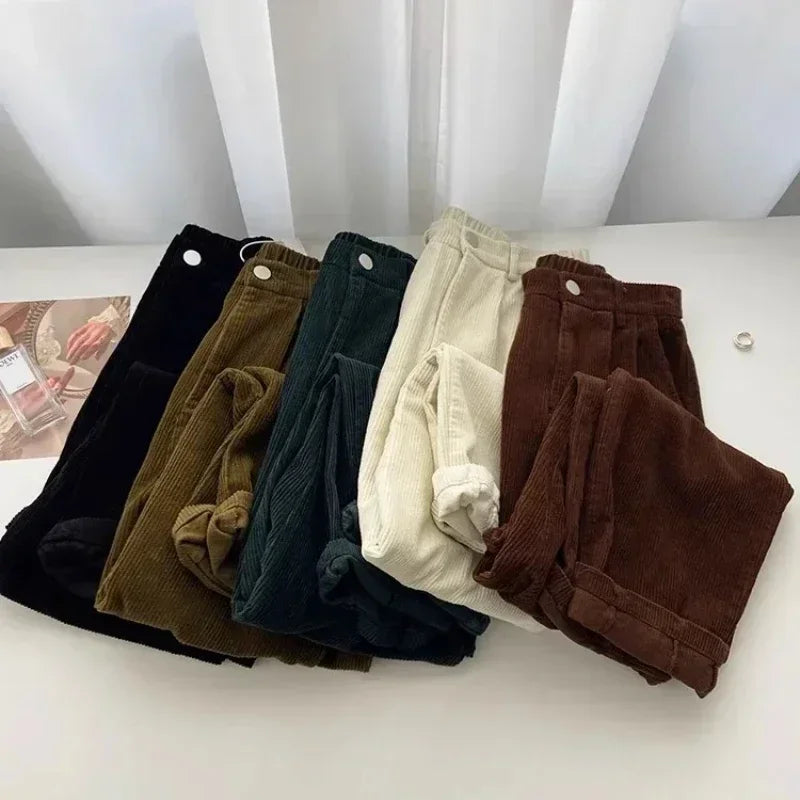 Ddbos Retro High Waist Corduroy Pants Women Spring Fall Straight Causal Full Length Trousers Korean Fashion Baggy Outwear Pant