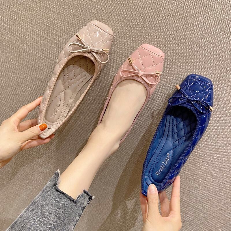 Flat-bottomed Women's Shoes Spring New Fashion Shallow-mouthed Square-toe Shoes Work Soft-soled Soft-skinned Commuter Boat Shoes