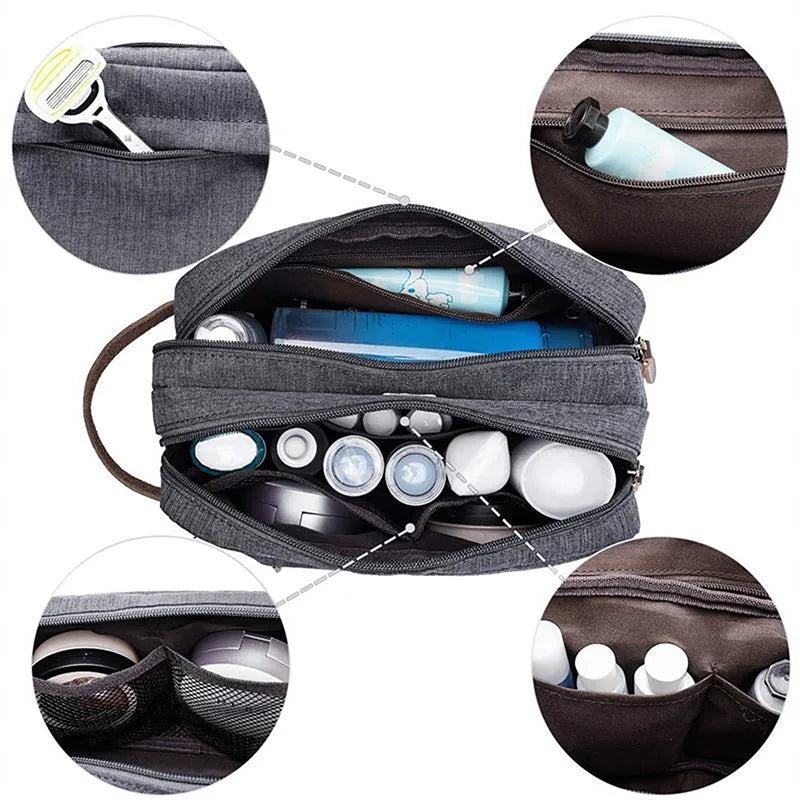 Ddbos Casual Canvas Cosmetic Bag With Leather Handle Travel Men Wash Shaving Women Toiletry Storage Waterproof Organizer Bag