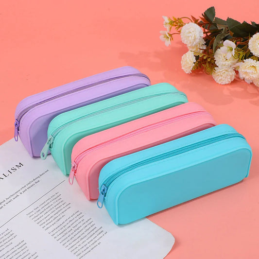 Waterproof Soft Silicone Pencil Case Candy Color Pencil Stationery Box Large Capacity Makeup Brush Storage Box Student Supplies