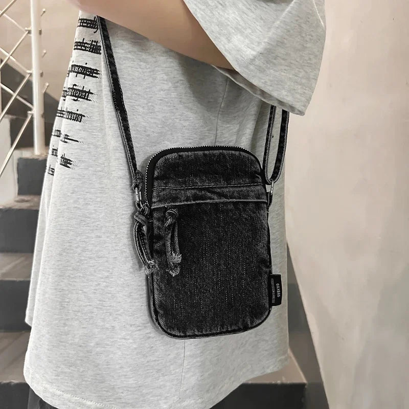 Ddbos Zipper Sewing Thread Women's Shoulder Bag 2024 New Women's Crossbody Bag Mobile Phone Bag Hot Selling Design Mini Denim