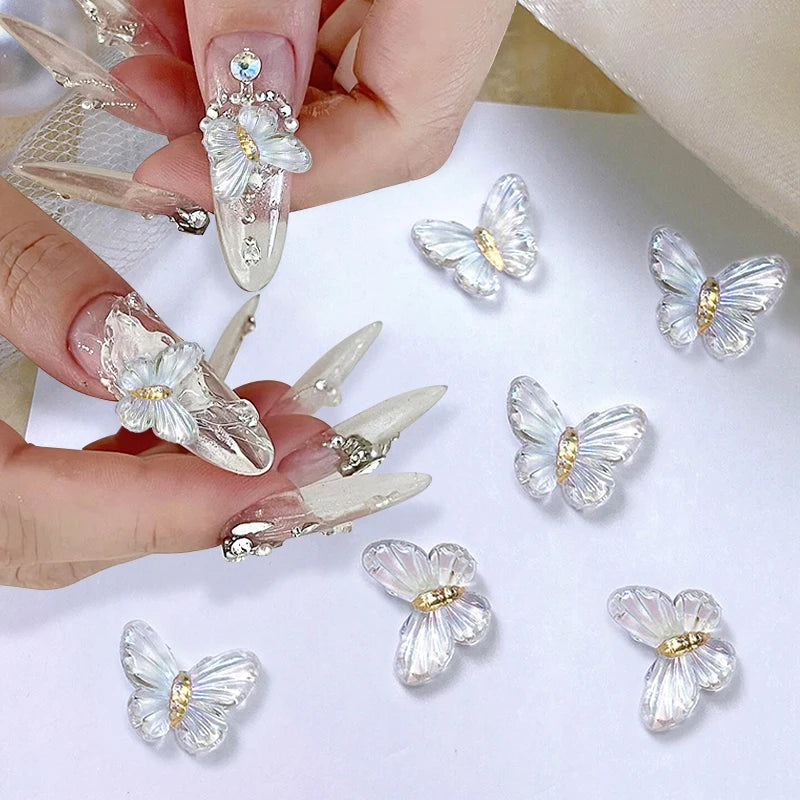 30/20Pcs Auroras White Butterfly 3D Nail Art Decoration DIY Colorful Nail Charms Manicure Glow in dark Nail Decoration Jewelry