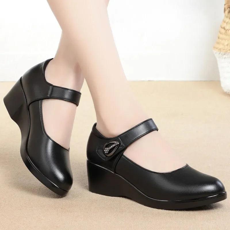 Ddbos Women Fashion Black Pu Leather Office Square Heel Pumps Lady Casual Sweet Light Weight Comfort Spring Summer Heel Shoes