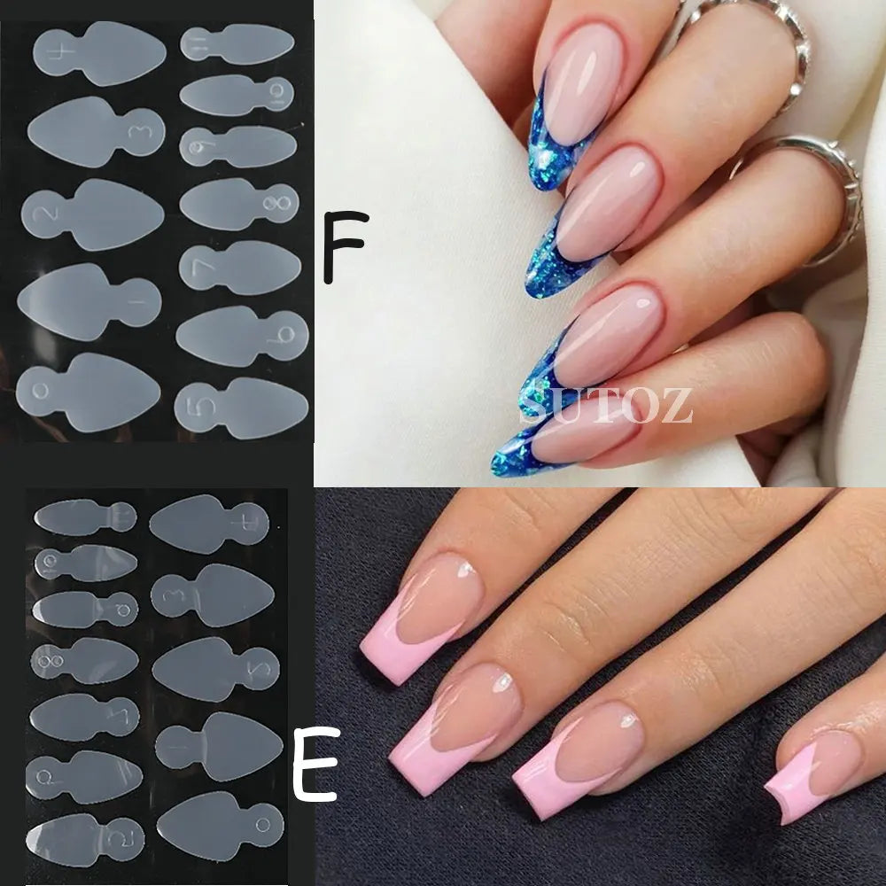 12pcs Dual Nail Forms Reusable Soft Silicone Pads Stencil French Forma Sticker Poly Nail Gel System Extension Nails Mold LEBYC-E