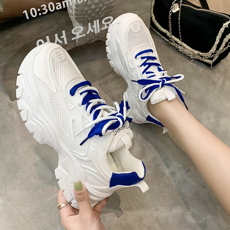 Ddbos Women Chunky Sneakers Casual Thick Bottom Platform Vulcanize Shoes Woman Spring Autumn Breathable Zapatillas Mujer