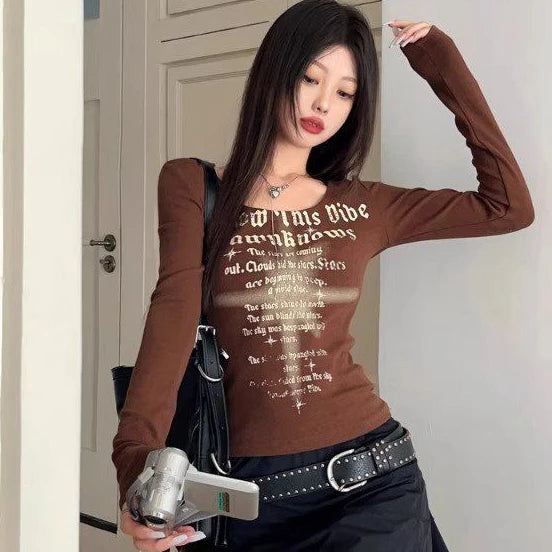 Ddbos Letter Print Y2k Aesthetic Tee Shirts Femme Casual Vintage Slim Fit Grunge Tops Streetwear Harajuku Women Crop Tshirts Simple