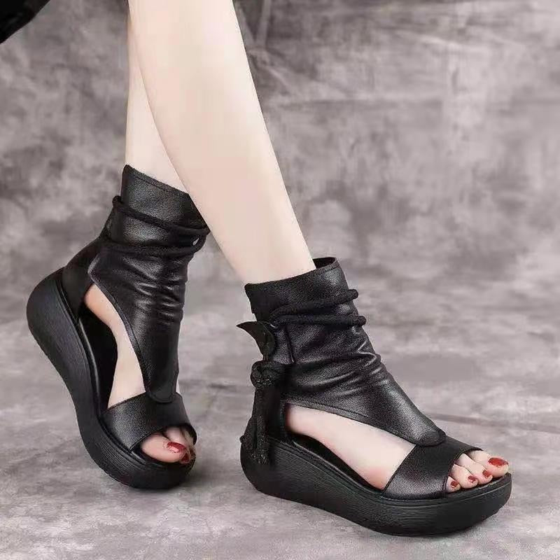 Ddbos Summer Shoes Women Fish Mouth Soft Roman Ladies Sandals Platform Heighten Shoe Wedges Sandals Retro Gladiator Sandals Women