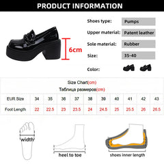 Ddbos Women's Black Chunky Heeled Loafers Patent Leather Platform Pumps Women Slip On Thick High Heel Jk Uniform Shoes Mary Janes