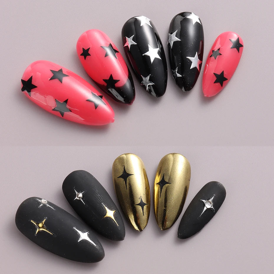 Ddbos Sliver Stars Nails Stickers 3D Bronzing Laser White Cross Starlight Glossychic Y2k Stylish Adhesive Manicure Decorations