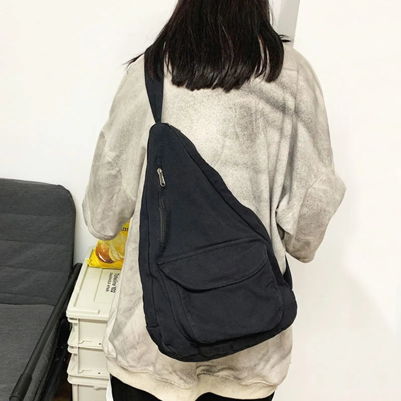 Ddbos Canvas Chest Bag Women 2024 Women Shoulder Messenger Bag Unisex Canvas Crossbody Bag Muliti Pocket Casual Women Bag