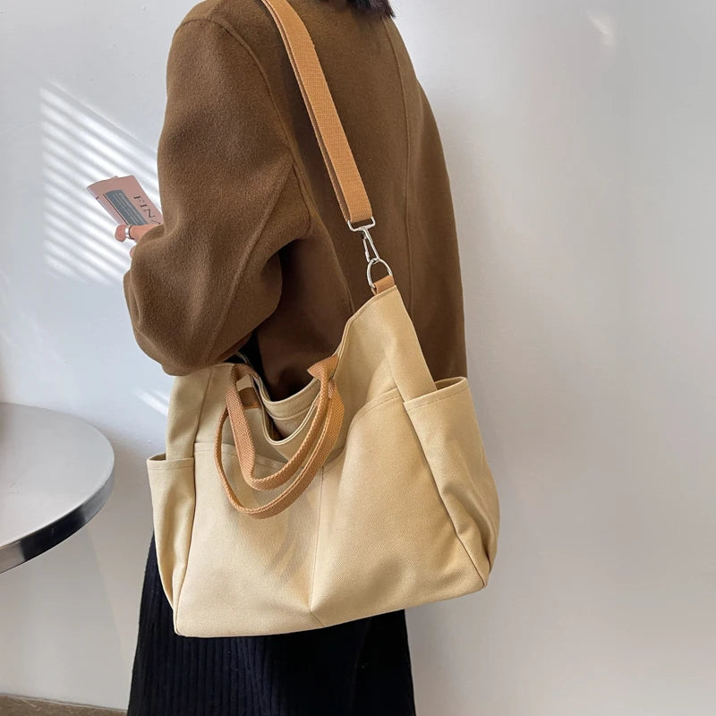 Ddbos Lazy Wind Canvas Big Bag New Korean Version Of The Single Shoulder Crossbody Bag Female Simple Literary Solid Color Bag