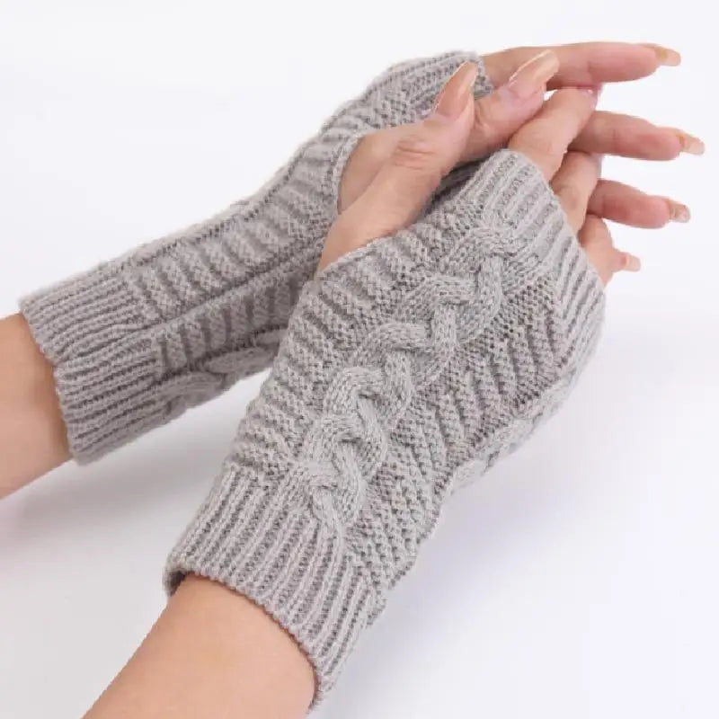 Ddbos Women Stylish Hand Warmer Winter Gloves Arm Crochet Knitting Faux Wool Mitten Warm Fingerless Glove Twist Pattern Women Gloves