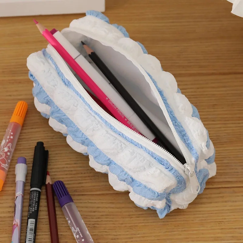 Ddbos Big Capacity Soft Pencil Case Simple Pure Color Pen Bag Kawaii Cloud Bubble Pouch for Girls School Supplies Stationery