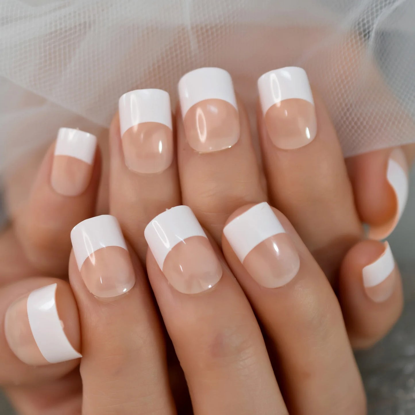 French Style Fake Nails Natural Nude White Tip Glossy Press On Fingernails Nails Art Manicure Set Beauty Many Style for Choose