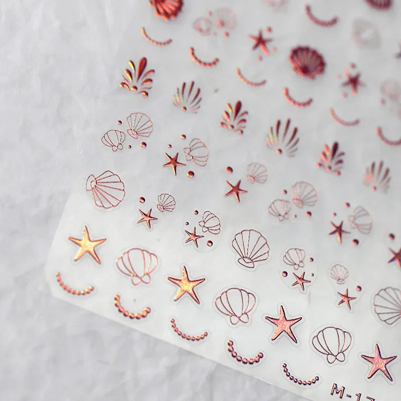 Ddbos Shiny Laser Constellation Totem Pink Blue Gold Silver Shell Starfish Moon Star 3D Self Adhesive Nail Art Sticker Manicure Decals